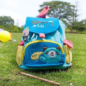 [Blue Bear] Embroidered Applique Kids Fabric Backpack