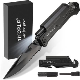 7 in 1 Folding Knives with LED Light,Engraved Pocket Knife