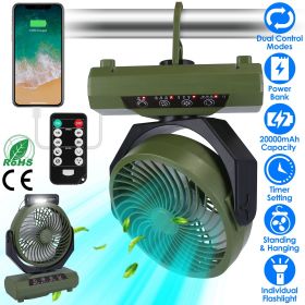 Rechargeable Oscillating Camping Fan with Flashlight with Hook