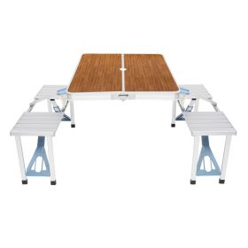 Aluminum Alloy Table And Chair One Piece Wood Grain Color