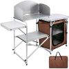 Portable Folding Camping Kitchen Table w/ Storage Rack, Brown