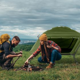 Green Camping Tent  Adjustable Leg Brackets with Camp Bed