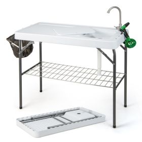 Portable Camping Fish Cleaning Table w/ Grid Rack and Faucet