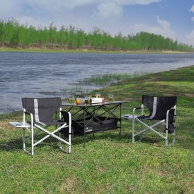 Set of 3, Folding Outdoor Table and Chairs Set Black/Gray