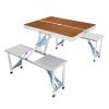 Aluminum Alloy Table And Chair One Piece Wood Grain Color