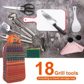 19Pcs Camping Kitchen Cooking Utensil Kit with Storage Bag