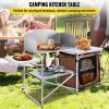 Portable Folding Camping Kitchen Table w/ Storage Rack, Brown