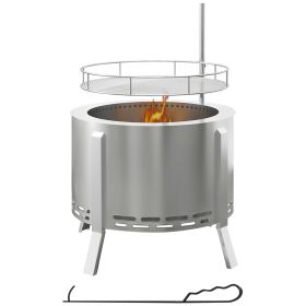 griOutsunny 2-in-1 Smokeless Wood Burning Fire Pit, Grill, 19"