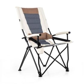 Folding Camping Chair w/ Cup Holder Armrest & Lumbar Pillow