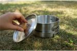 Outdoor Stainless Steel Pot / Pan Set with Folding Handle