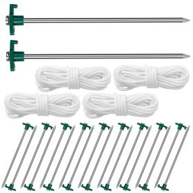 Heavy Duty Tent Stakes Nails Spike with Ropes Set 20Pcs