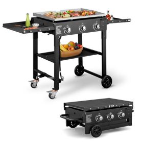 Foldable 3-Burner Propane Griddle Cooking Station with Shelves