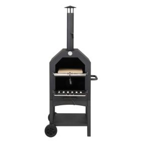 Outdoor Wood Fired Pizza Oven with Stone, Grill Rack & Cover