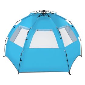 Fiberglass Pole Cloth Quick-Open Free Ride Beach Tent Blue