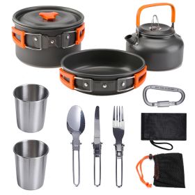 Outdoor 2-3 people camping teapot cutlery cookware set (Color: VNJF-orange)