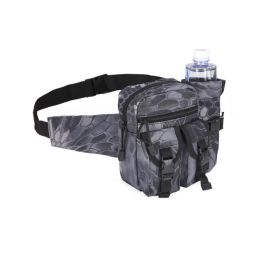 Military Style Waist Bag With Water Bottle Holder (Color: Black Python Pattern)