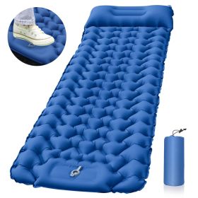 Ultralight Sleeping Pad Built-in Inflator Pump For Camping (Color: Blue)