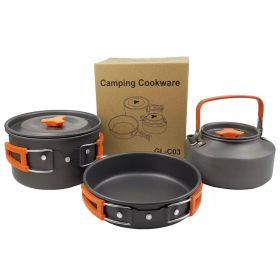 3pcs/set Lightweight Outdoor Pot, Pan and Kettle Cookware Set (Color: Orange)