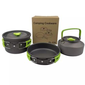 3pcs/set Lightweight Outdoor Pot, Pan and Kettle Cookware Set (Color: Green)