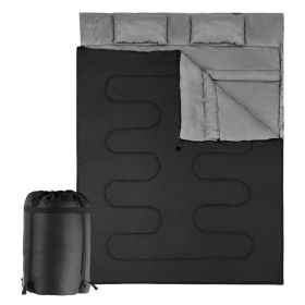 Traveling Double Person Waterproof Sleeping Bag W/ 2 Pillows (Color: black)