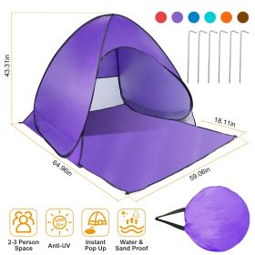 Pop Up Sun Shade Shelter Anti-UV Automatic Waterproof Tent (Color: Purple)