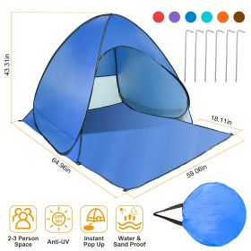 Pop Up Sun Shade Shelter Anti-UV Automatic Waterproof Tent (Color: Blue)