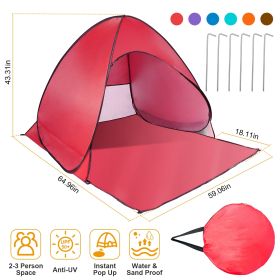 Pop Up Sun Shade Shelter Anti-UV Automatic Waterproof Tent (Color: Red)